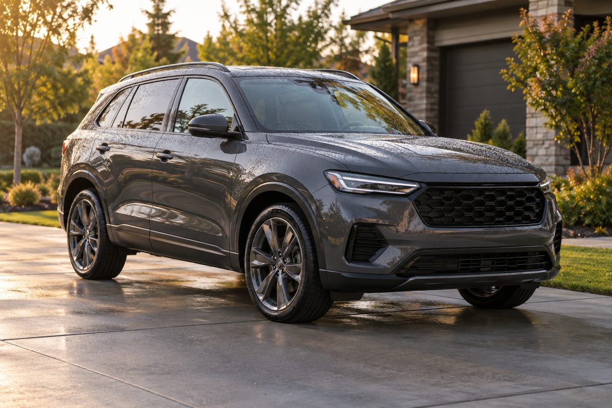 Freshly detailed SUV in a driveway